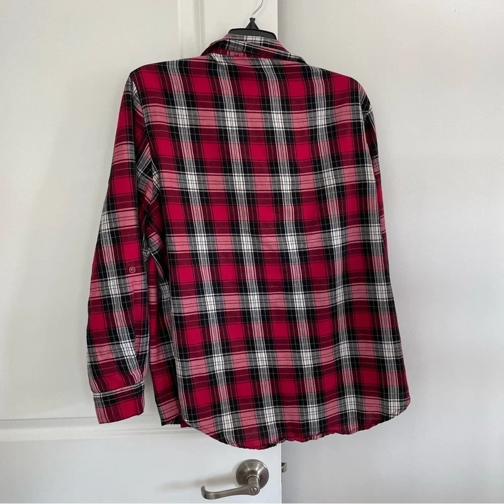 Southern Lady Plaid Button Down Shirt Red White & Black Size L - Picture 10 of 12